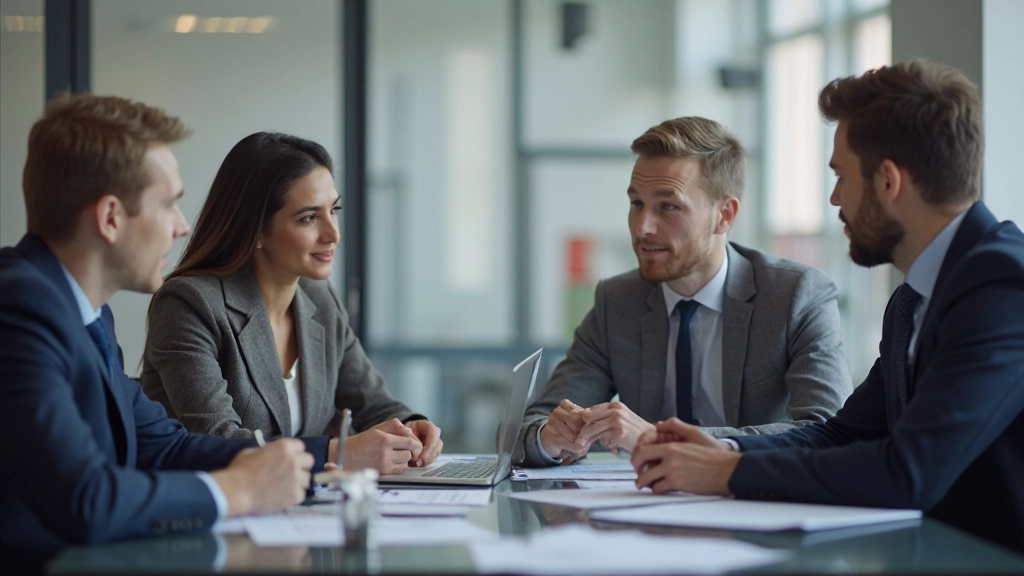 Профессиональное фото финансовых аналитиков, обсуждающих данные рынка в конференц-зале