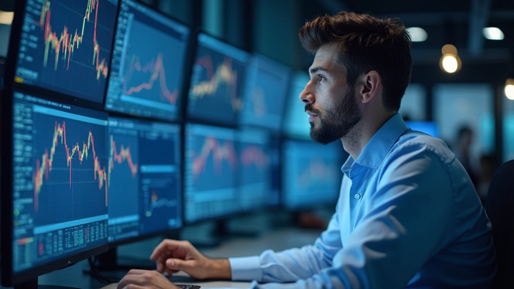 Аналитик изучает структуру казахстанского фондового рынка на экране компьютера