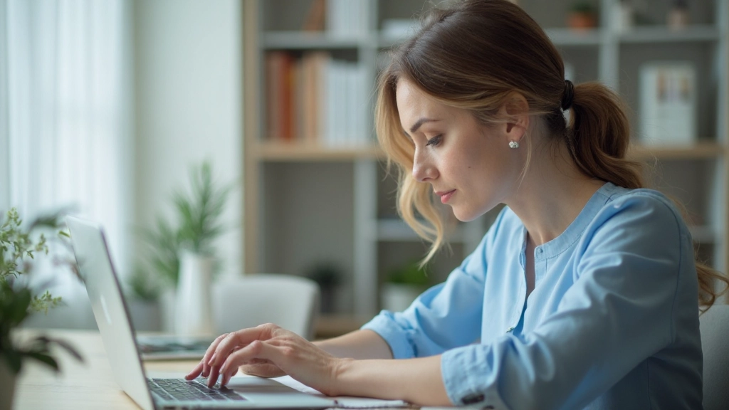Young woman studying financial market data and investment strategies in home office